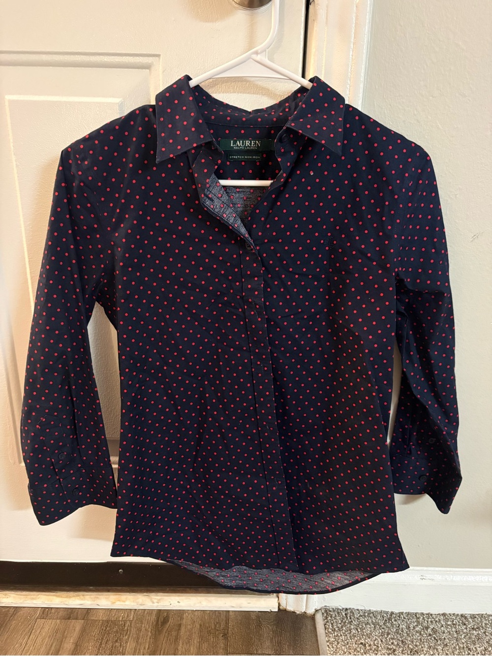Ralph Lauren Navy Button-Down Shirt with Pink Polka Dots